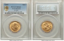 Edward VII gold Sovereign 1905 MS63 PCGS, KM805, S-3969. Pleasing to the eye with subdued mint luster, minimally bagmarked and with satisfyingly bold ...