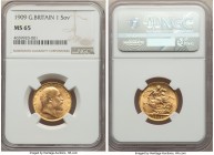 Edward VII gold Sovereign 1909 MS65 NGC, KM805. The single highest graded specimen of this year by NGC or PCGS. Close inspection certainly supports it...