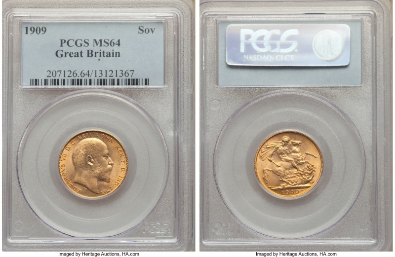 Edward VII gold Sovereign 1909 MS64 PCGS, KM805. In the top tier of quality for ...