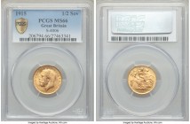 George V gold 1/2 Sovereign 1915 MS66 PCGS, KM819. The final year of George V's British Half Sovereign, and one of just three examples graded at MS66 ...