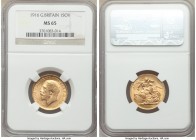 George V gold Sovereign 1916 MS65 NGC, KM820. The highest grade level for this mid-war British Sovereign within both PCGS and NGC's databases. Definit...