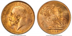 George V gold Sovereign 1923-SA MS66 PCGS, Pretoria mint, KM21, S-4004, Marsh-287 (R6). Mintage: 406. A wonder coin; one of the rarest Sovereigns of t...