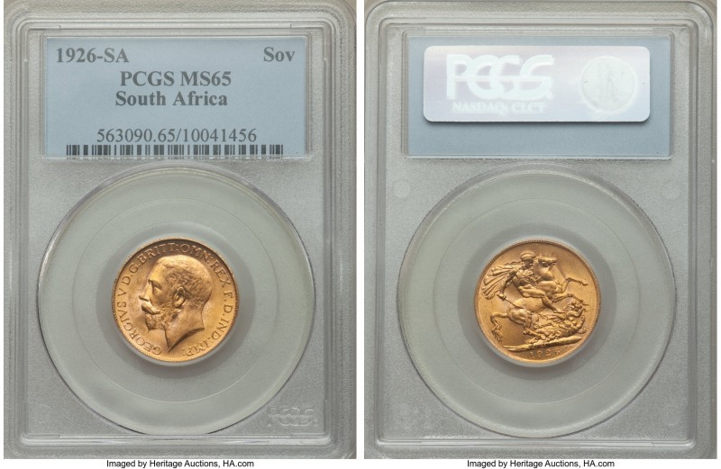 George V gold Sovereign 1926-SA MS65 PCGS, Pretoria mint, KM21. Bathed in luster...