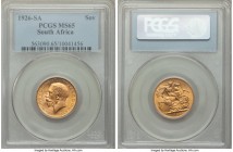 George V gold Sovereign 1926-SA MS65 PCGS, Pretoria mint, KM21. Bathed in luster, a gem example. From the Caranett Collection of Sovereigns - #1 PCGS ...