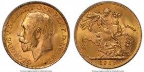 George V gold Sovereign 1927-SA MS65+ PCGS, Pretoria mint, KM21, S-4004. Of the 1,305 1927-SA Sovereigns graded by NGC and PCGS combined, just four ha...