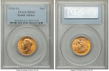 George V gold Sovereign 1930-SA MS65 PCGS, Pretoria mint, KM-A22. With just one MS65+ certified by either NGC or PCGS, this present offering represent...