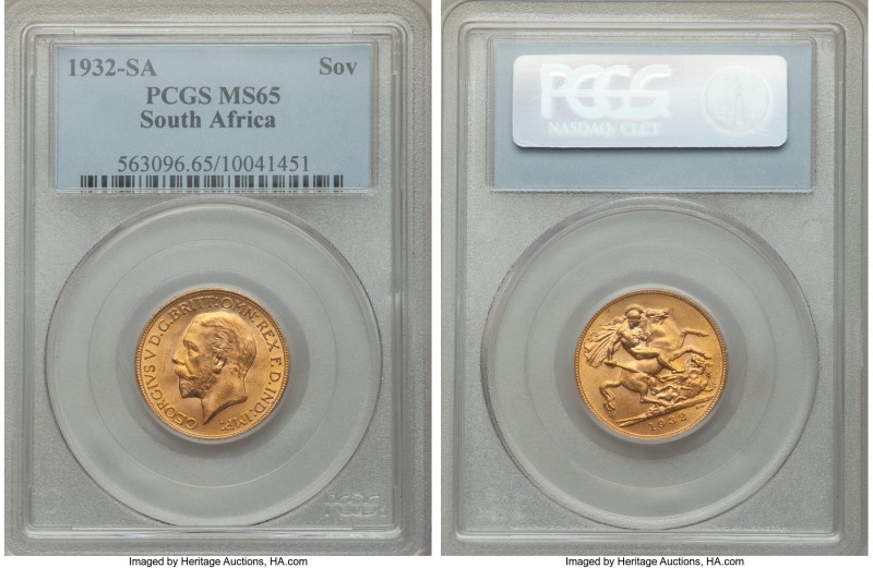 George V gold Sovereign 1932-SA MS65 PCGS, Pretoria mint, KM-A22. The final Sove...