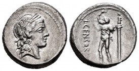 Marcia. Denario. 88 a.C. Roma. (Ffc-888). (Craw-363/1). (Cal-957). Anv.: Cabeza laureada de Apolo a derecha . Rev.: Sátiro Marsyas, en pie a izquierda...
