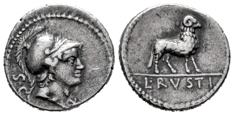 Rustia. Denario. 76 a.C. Roma. (Ffc-1094). (Craw-389/1). (Cal-1235). Anv.: Cabez...