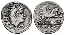 Thoria. Denario. 105 a.C. Norte de Italia. (Ffc-1141). (Craw-316/1). (Cal-1300). Anv.: Cabeza de Juno Sospita a derecha cubierta con piel de cabra, de...