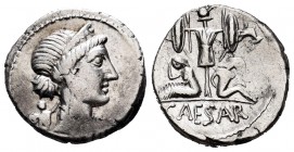 Julio César. Denario. 46-45 a.C. Galia. (Ffc-11). (Craw-468/1). (Cal-645). Anv.: Cabeza diademada de Venus a derecha, detrás cupido. Rev.: Trofeo de a...