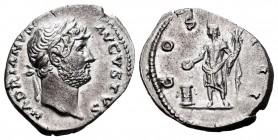 Adriano. Denario. 125-128 d.C. Roma. (Ric-173). Rev.: Genio de pie a izquierda con cuerno de la abundancia y pátera sobre altar. COS III. Ag. 3,26 g. ...
