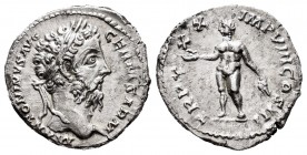Marco Aurelio. Denario. 175-176 d.C. Roma. (Ric-353). Rev.: Genio en pie a izquierda con pátera y espiga; TR P XXX IMP VIII COS III. Ag. 3,24 g. EBC. ...