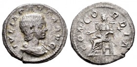 Julia Paula. Denario. 220 d.C. Roma. (Spink-7655). (Ric-211). (Seaby-6a). Rev.: CONCORDIA. Concordia sentada a izquierda con pátera y estrella en el c...