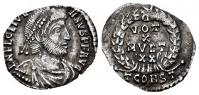 Juliano II. Silicua. 284 d.C. Constantinopla. (Ric-309). Rev.: VOT X MVLT XX, dentro de corona. Ag. 0,95 g. Peso bajo. MBC+. Est...110,00. // ENGLISH:...