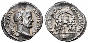 Galerio Maximiano. Argenteo. 294-295 d.C. Roma. (Spink-13098). (Ric-41). Rev.: VIRTVS MILITVM. Cuatro sacerdotes haciendo sacrificio a la entrada de c...