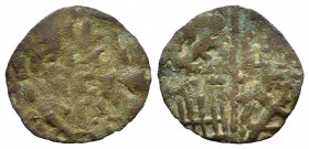 Reino de Castilla y León. Alfonso X (1252-1284). Dinero de seis líneas. (Bautista-360.2). Ve. 0,46 g. Leones y castillos. Escasa. BC+. Est...50,00. //...