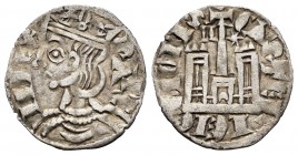 Reino de Castilla y León. Sancho IV (1284-1295). Cornado. Murcia. (Bautista-431.1 variante). Ve. 0,83 g. H y estrella a los lados del vástago central ...