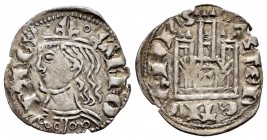 Reino de Castilla y León. Alfonso XI (1312-1350). Cornado. Toledo. (Bautista-478 variante). Ve. 0,62 g. T en la puerta y adornos de roel en el vestido...