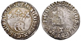 Reino de Castilla y León. Enrique IV (1454-1474). 1/2 real. Toledo. (Bautista-919). Ag. 1,60 g. Orla circular en anverso y lobular en reverso. T debaj...