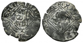 Reino de Castilla y León. Enrique IV (1454-1474). Blanca de rombo. Toledo. (Bautista-1085). Ve. 0,90 g. Con T bajo el castillo y resello M (Medina del...