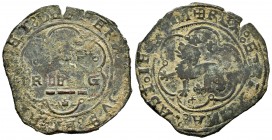 Fernando e Isabel (1474-1504). 4 maravedís. Granada. (Cal 2008-595 variante). (Cal 2019-143 variante). (Rs-558). Anv.: Castillo entre R - G. Ag. 8,75 ...