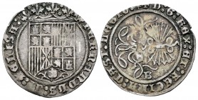 Fernando e Isabel (1474-1504). 1 real. Burgos. (Cal 2008-286). (Cal 2019-305). Ag. 3,28 g. Con armiño al final de la leyenda de reverso. MBC. Est...65...