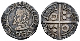 Felipe II (1556-1598). 1/2 croat. 1595. Barcelona. (Cal 2008-697). (Cal 2019-110). Ag. 1,56 g. Roel en 1º y 4º cuartel. Rayas. MBC+. Est...150,00. // ...