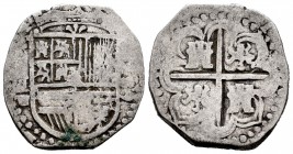 Felipe II (1556-1598). 2 reales. (15)89. Sevilla. (Cal 2008-540). (Cal 2019-409). Ag. 6,72 g. Ensayador d cuadrada. Fecha de dos dígitos a la derecha ...