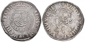 Felipe II (1556-1598). 1 escudo de Borgoña. 1568. Nimega. (Vanhoudt-290.NIJ). (Vicenti-1311). Ag. 29,02 g. Doble acuñación. Rara. MBC+. Est...250,00. ...