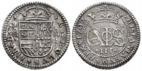 Carlos III, Pretendiente (1701-1714). 2 reales. 1707. Barcelona. (Cal 2019-27). Ag. 5,42 g. MBC+. Est...75,00. // ENGLISH: Charles III The Pretender (...