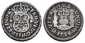 Fernando VI (1746-1759). 1/2 real. 1754. México. M. (Cal 2019-87). Ag. 1,63 g. MBC-/BC+. Est...35,00. // ENGLISH: Ferdinand VI (1746-1759). 1/2 real. ...