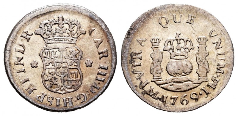 Carlos III (1759-1788). 1/2 real. 1769. Lima. JM. (Cal 2019-123). Ag. 1,68 g. MB...