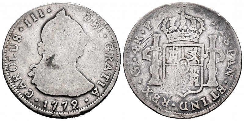 Carlos III (1759-1788). 4 reales. 1772. Guatemala. P. (Cal 2008-1055). Ag. 12,74...