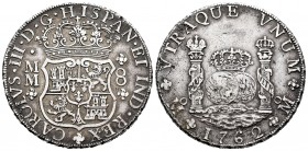 Carlos III (1759-1788). 8 reales. 1762. México. MM. (Cal 2019-891). Ag. 26,67 g. MBC. Est...180,00. // ENGLISH: Charles III (1759-1788). 8 reales. 176...