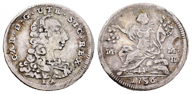 Carlos III (1759-1788). 1/2 carlino. 1756. Nápoles. (Mir-342/2). Ag. 0,98 g. MBC...
