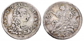 Carlos III (1759-1788). 1/2 carlino. 1756. Nápoles. (Mir-342/2). Ag. 0,98 g. MBC. Est...25,00. // ENGLISH: Charles III (1759-1788). 1/2 carlino. 1756....