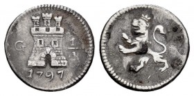 Carlos IV (1788-1808). 1/4 real. 1797. Guatemala. (Cal 2019-88). Ag. 0,83 g. Escasa. MBC-. Est...90,00. // ENGLISH: Charles IV (1788-1808). 1/4 real. ...