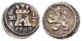 Carlos IV (1788-1808). 1/4 real. 1799. Santa Fe de Nuevo Reino. (Cal 2008-1499). Ag. 0,94 g. Tono. MBC+. Est...110,00. // ENGLISH: Charles IV (1788-18...