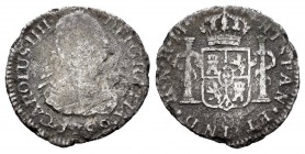 Carlos IV (1788-1808). 1/2 real. 1799. Santa Fe de Nuevo Reino. JJ. (Cal 2019-326). Ag. 1,24 g. Oxidaciones. Rara. BC-. Est...30,00. // ENGLISH: Charl...