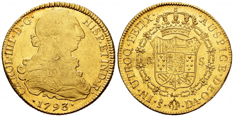 Carlos IV (1788-1808). 8 escudos. 1793. Santiago. DA. (Cal 2008-152). (Cal 2019-...