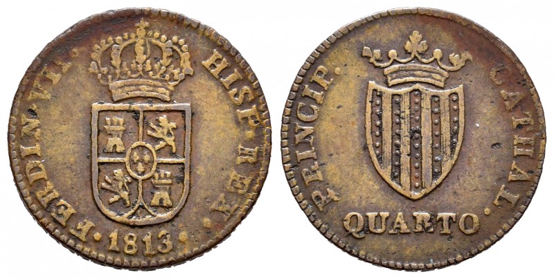 Fernando VII (1808-1833). 1 cuarto. 1813. Cataluña. (Cal 2019-4). Ae. 2,97 g. Va...