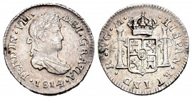 Fernando VII (1808-1833). 1/2 real. 1714. Guatemala. M. (Cal 2019-335). Ag. 1,68 g. Soldadura en reverso. MBC-. Est...20,00. // ENGLISH: Ferdinand VII...