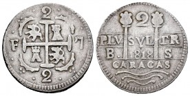 Fernando VII (1808-1833). 2 reales. 1818. Caracas. BS. (Cal 2019-729). Ag. 4,74 g. Leones y castillos. MBC-. Est...100,00. // ENGLISH: Ferdinand VII (...