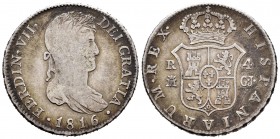 Fernando VII (1808-1833). 4 reales. 1816. Madrid. GJ. (Cal 2019-1082). Ag. 13,28 g. Busto laureado. BC+. Est...60,00. // ENGLISH: Ferdinand VII (1808-...