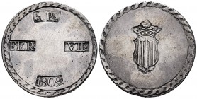Fernando VII (1808-1833). 5 pesetas. 1809. Tarragona (Cataluña). (Cal 2008-653). (Cal 2019-1429). Ag. 26,44 g. MBC. Est...200,00. // ENGLISH: Ferdinan...