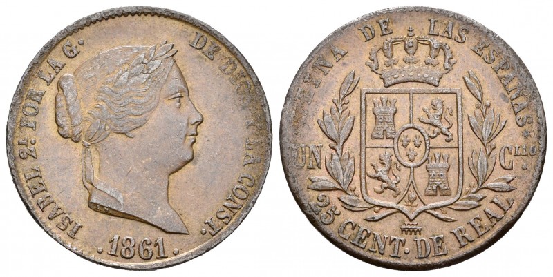 Isabel II (1833-1868). 25 céntimos de real. 1861. Segovia. (Cal 2008-596). Ae. 9...