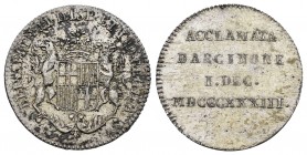 Isabel II (1833-1868). Medalla de proclamación. 1 de diciembre de 1833. Barcelona. (H-6). Ag. 3,47 g. 22 mm. MBC+. Est...40,00. // ENGLISH: Elizabeth ...