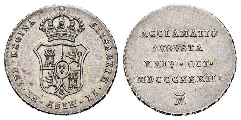 Isabel II (1833-1868). Medalla de proclamación. 1833. Madrid. (H-23). Ag. 1,48 g...