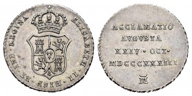 Isabel II (1833-1868). Medalla de proclamación. 1833. Madrid. (H-23). Ag. 1,48 g. Módulo de 1 real. EBC. Est...40,00. // ENGLISH: Elizabeth II (1833-1...